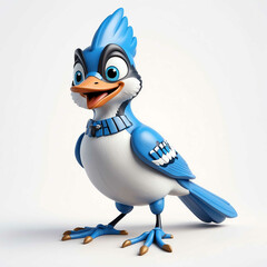 Canvas Print - Blue Jay goofy funny cute cartoon 3d figurine on plain white background