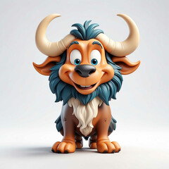 Wall Mural - Buffalo goofy funny cute cartoon 3d figurine on plain white background