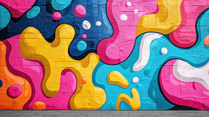 Poster - Vibrant abstract graffiti art on a city wall, showcasing bold colors and dynamic shapes, capturing urban creativity and artistic expression.