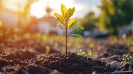 Canvas Print - Young Plant Sprout Growing in Soil with Sunlight