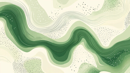 Poster - Abstract green wave pattern with dotted texture and fluid lines, ideal for contemporary art and graphic design projects.