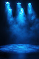 Poster - Moody blue stage lights casting a dramatic spotlight with smoke effects, creating a mysterious and atmospheric ambiance.