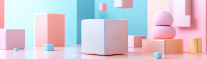 Poster - Abstract pastel colored geometric shapes in a modern minimalist setting. Perfect for backgrounds, designs, and creative concepts.