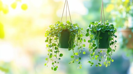 Wall Mural - Two Green Hanging Plants with Round Leaves