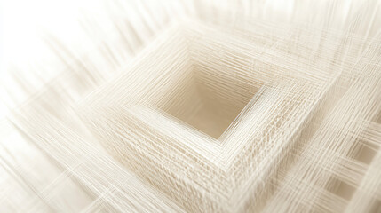 Poster - Abstract light beige square geometric wireframe design with a three-dimensional illusion, creating a spatial depth and intricate texture.