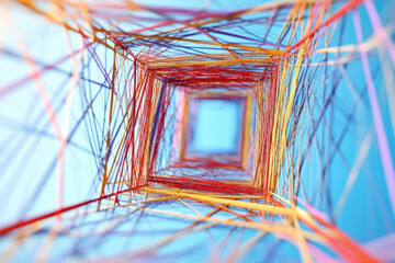 Poster - Colorful geometric abstract background with intertwined strings forming a tunnel effect. Captivating visual art composition with vibrant shades.
