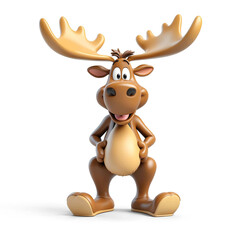 Poster - Moose goofy funny cute cartoon 3d figurine on plain white background