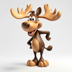 Wall Mural - Moose goofy funny cute cartoon 3d figurine on plain white background