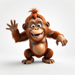 Canvas Print - Orangutan goofy funny cute cartoon 3d figurine on plain white background