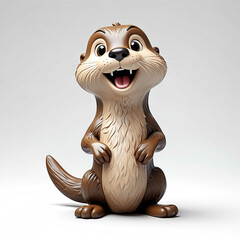 Wall Mural - Otter goofy funny cute cartoon 3d figurine on plain white background