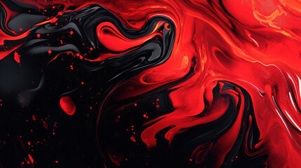 Poster - Vibrant abstract liquid art in red and black hues, depicting fluid movement and dynamic energy. Perfect for backgrounds and creative projects.