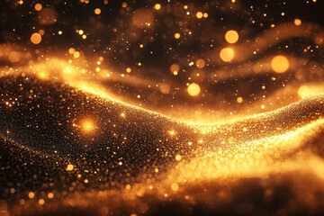 Poster - Golden abstract background with shimmering particles and bokeh light effects, creating a magical and festive atmosphere.