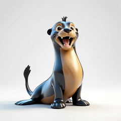 Sea Lion goofy funny cute cartoon 3d figurine on plain white background