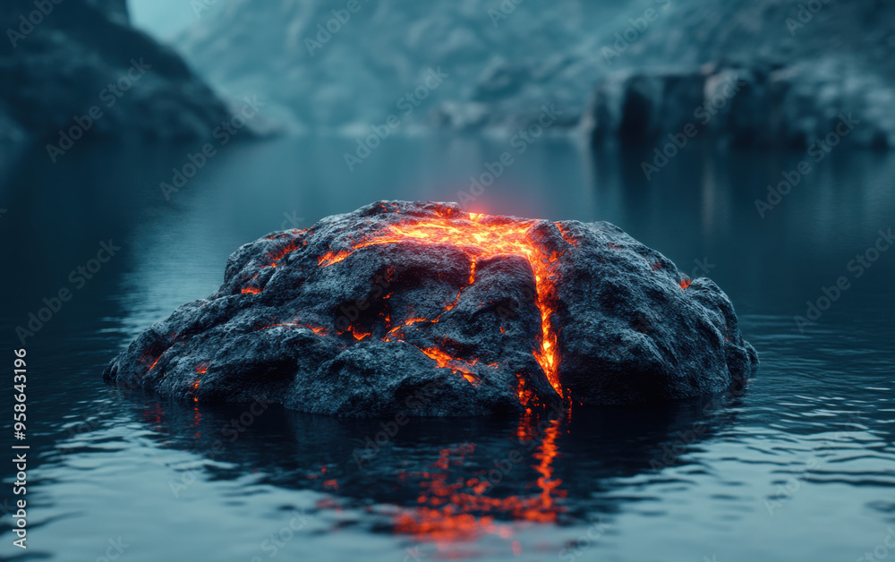 Molten lava rock glowing with intense heat and vibrant orange cracks ...