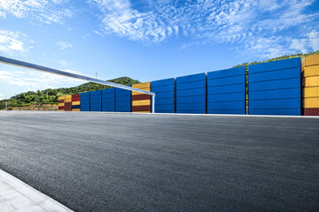 Aufkleber - Empty road and stacked containers at port