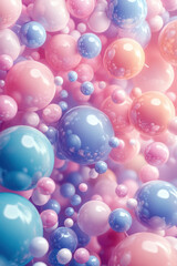 Poster - Abstract   of colorful bubbles. Bright and glossy spheres in pink, blue, and purple hues create a vibrant and playful visual effect.