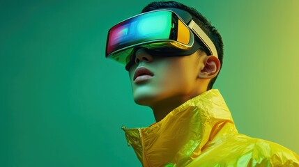 Sticker - Young Man Wearing VR Headset and Yellow Jacket