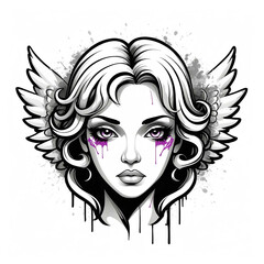 Canvas Print - angel head graffiti street style logo on plain white background