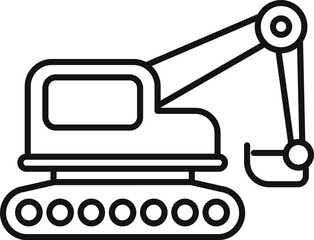 Poster - Excavator digging with extended front bucket arm, simple black and white line drawing