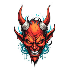 Canvas Print - devil head graffiti street style logo on plain white background