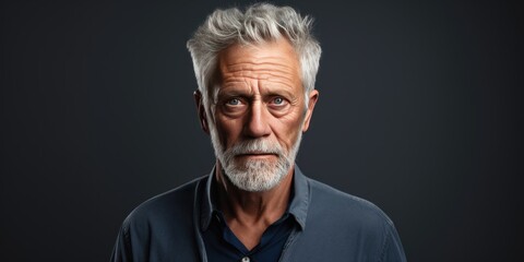 Silver background sad european white man grandfather realistic person portrait older person beautiful bad mood old man Isolated on Background ethnic diversity equality acceptance concept