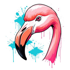 Poster - Flamingo head graffiti street style logo on plain white background