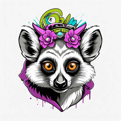 Wall Mural - Lemur head graffiti street style logo on plain white background