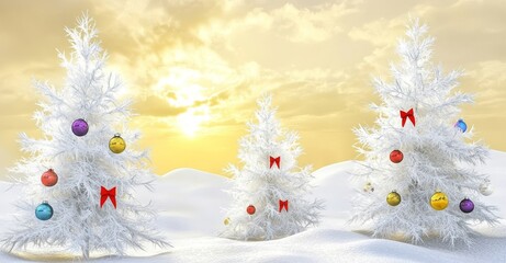 Sticker - Against the background of a winter landscape are two white christmas tree icons