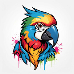 Poster - Parrot head graffiti street style logo on plain white background