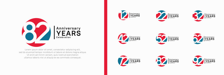 Wall Mural - anniversary logotype set. vector design blue and red color can be use for celebration moment