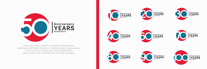 Wall Mural - anniversary logotype set. vector design blue and red color can be use for celebration moment