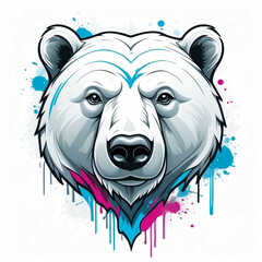 Wall Mural - Polar Bear head graffiti street style logo on plain white background