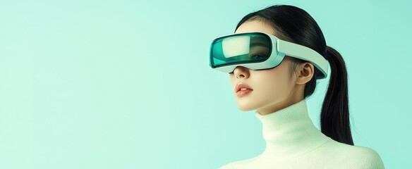 Sticker - Woman Wearing Virtual Reality Headset Against a Turquoise Background