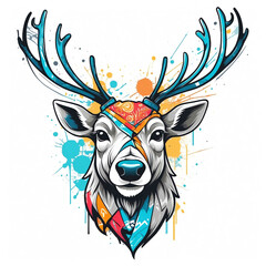 Wall Mural - Reindeer head graffiti street style logo on plain white background