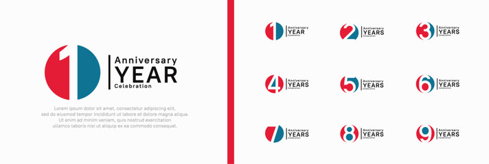 Wall Mural - anniversary logotype set. vector design blue and red color can be use for celebration moment