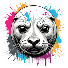 Sticker - Seal head graffiti street style logo on plain white background