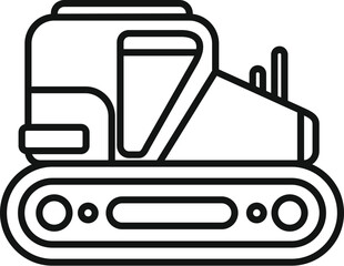 Poster - small bulldozer pushing ground with blade on tracks for construction, simple icon illustration