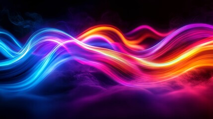 Poster - Abstract Neon Wave with Purple, Blue, and Orange Glowing Lines