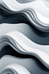 Poster - Abstract wavy layered pattern in grayscale with black, white, and gray shades creating a smooth, flowing design. Modern, minimalist texture art.