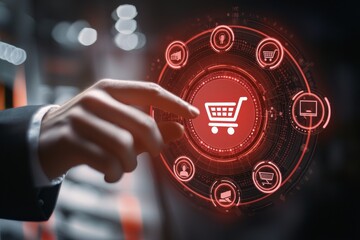 Poster - Virtual ecommerce icons illustrating Internet shopping, internet purchase, ecommerce store, online business, shopping online for business.