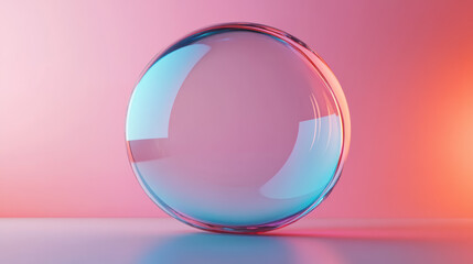 Poster - abstract image of a transparent glass sphere reflecting pink and blue hues, placed against a gradien