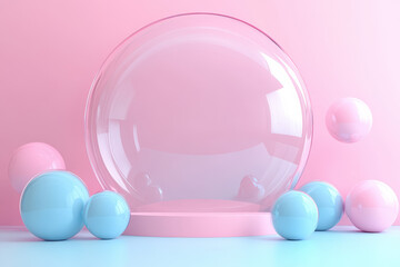 Poster - Minimalistic pastel composition featuring pink and blue spheres, emphasizing symmetry and tranquility. Ideal for contemporary design and decor concepts.