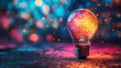 © NaphakStudio - A colorful light bulb with a glowing filament against a vibrant bokeh background, symbolizing creativity and inspiration.