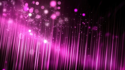 Abstract background with vibrant purple light rays and scattered bokeh lights, illustrating a glowing digital data stream against a black backdrop. This dynamic scene represents modern digital technol