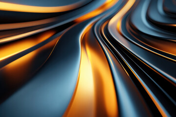 Poster - Stunning abstract background with flowing metallic waves in black and gold, creating a dynamic and modern visual experience ideal for design projects.