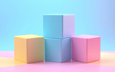 Poster - Pastel colored cubes stacked against a vibrant and colorful background, creating a visually appealing geometric arrangement perfect for creative projects.