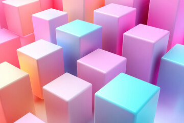Poster - Vibrant  geometric cubes in pastel colors, showcasing modern abstract art with a gradient effect, perfect for creative backgrounds and design projects.