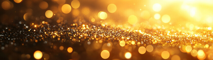 Poster - golden glittery bokeh lights create a warm and festive ambiance, perfect for backgrounds, celebratio
