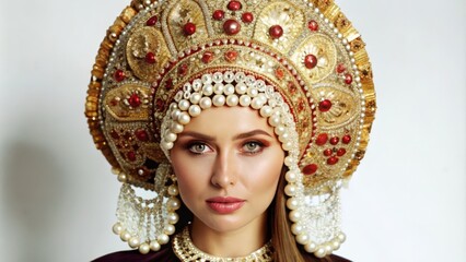 Poster - Woman Wearing a Traditional Russian Kokoshnik Headpiece