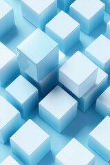Poster - Abstract background of glossy blue cubes in varying heights, creating a modern and dynamic  pattern, ideal for tech and design concepts.